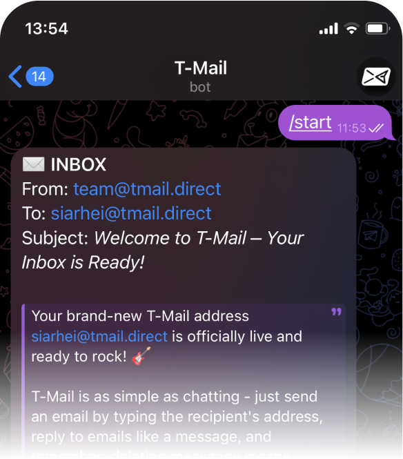 T-Mail Telegram Screenshot